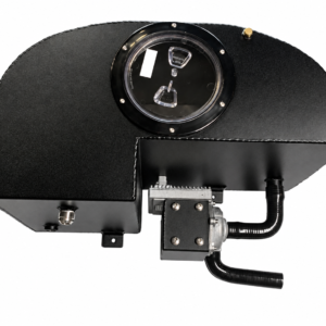 Black CTS-V Coupe trunk ice tank with clear-center cap and externally mounted EMP pump on a solid white background