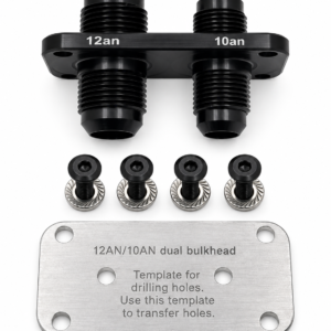 PNR 12AN and 10AN dual bulkhead fitting with four mounting fasteners and drilling template