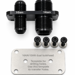 PNR 16AN and 10AN dual bulkhead fitting with four mounting fasteners and drilling template